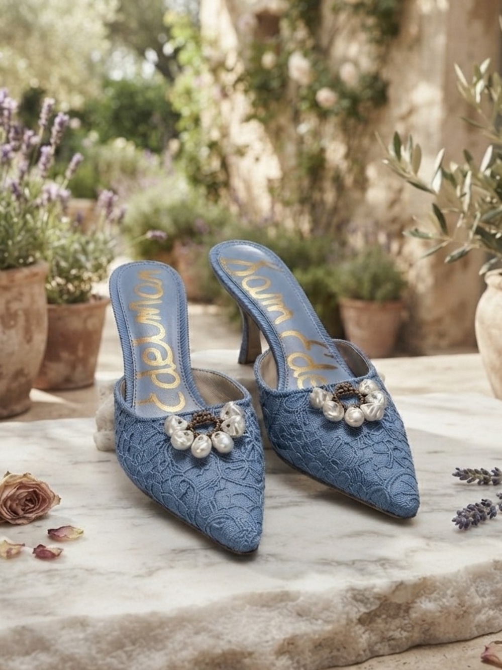 NWOB Sam Edelman Brit Orchid Blue Lace Pointed Mule Pumps Size 7.5